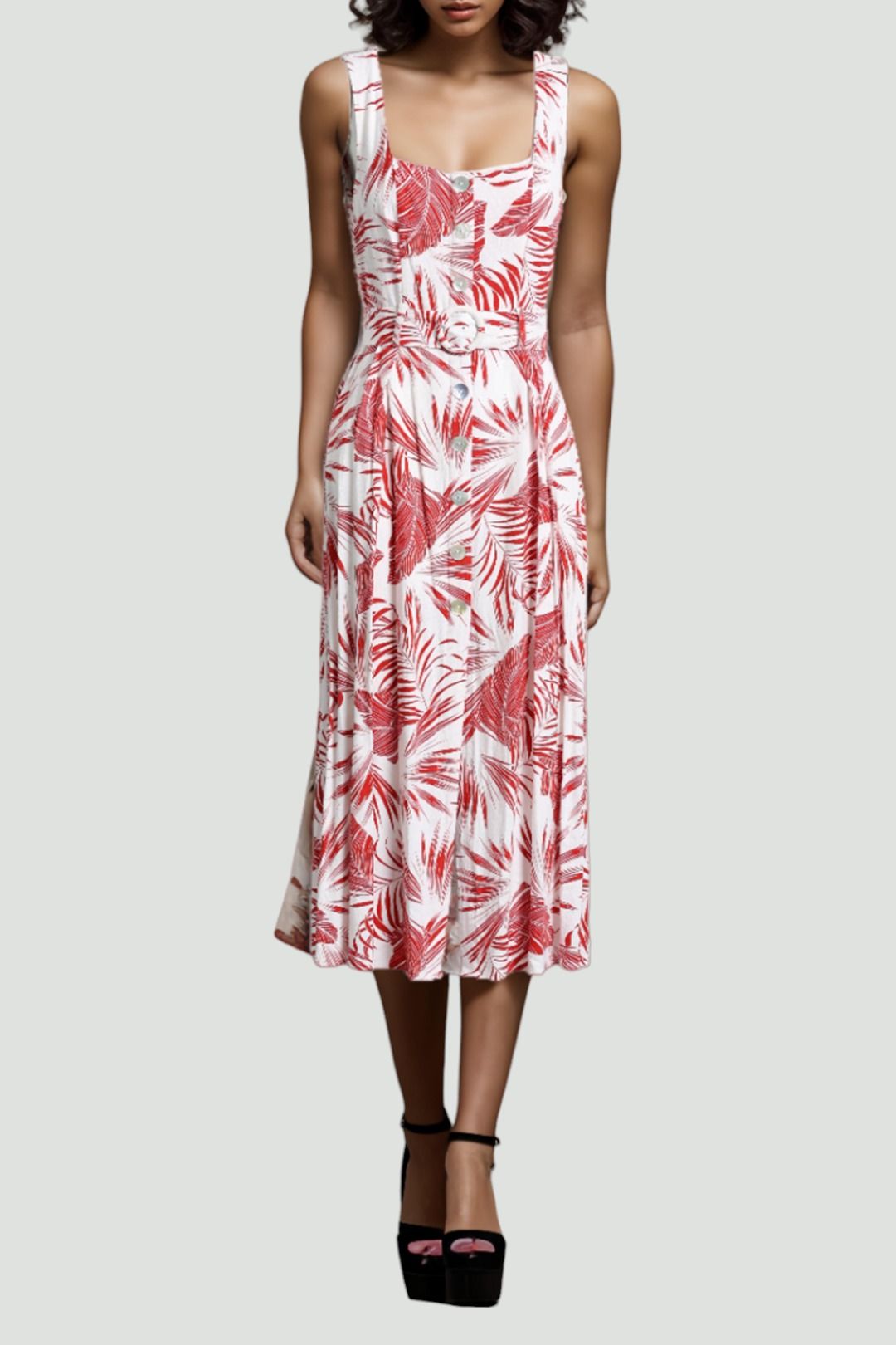 Staple The Label - Palm Leaf Print Button-front Dress
