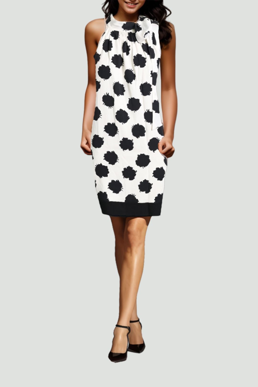 Diane Von Furstenberg - Cream and Black Halterneck Mini Dress
