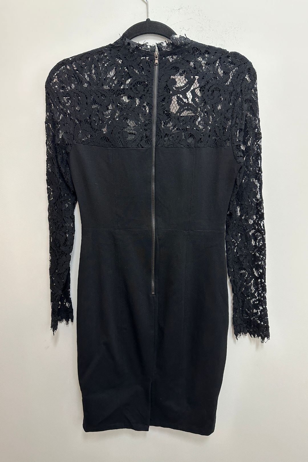 Black Lace Leather Mini Dress