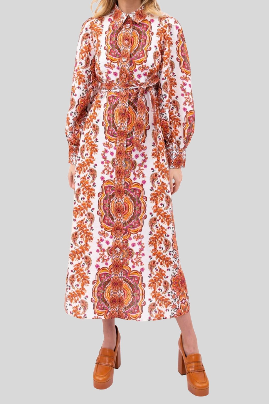 Kachel Floral Paisley Isabella Midi Shirt Dress