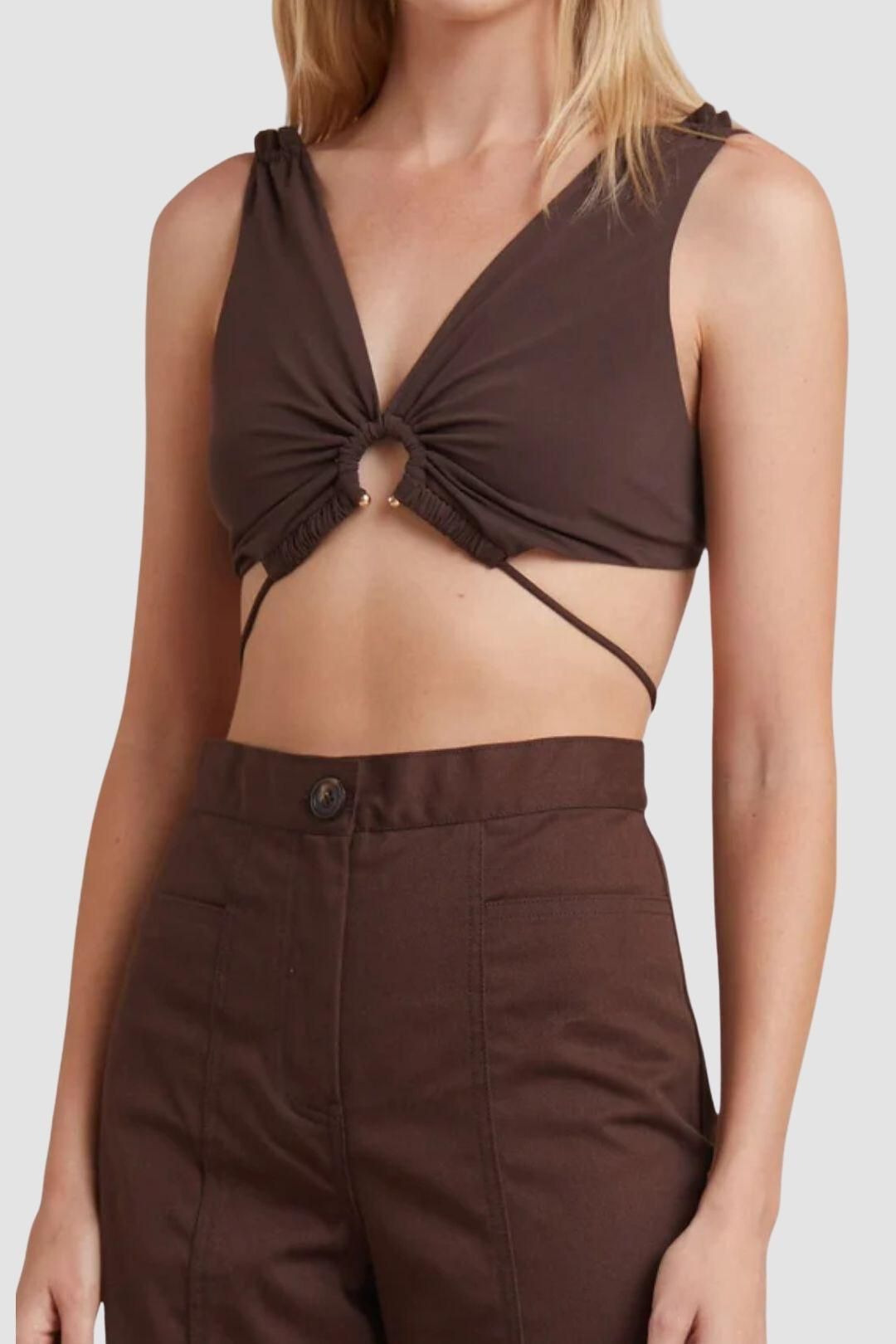 Joelene V Crop Top Cognac in Brown
