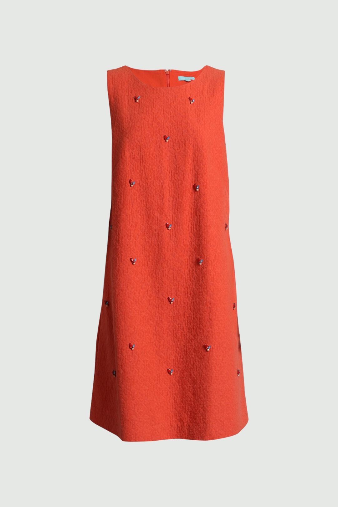 Blue Illusion Orange Sleeveless Beaded Shift Dress