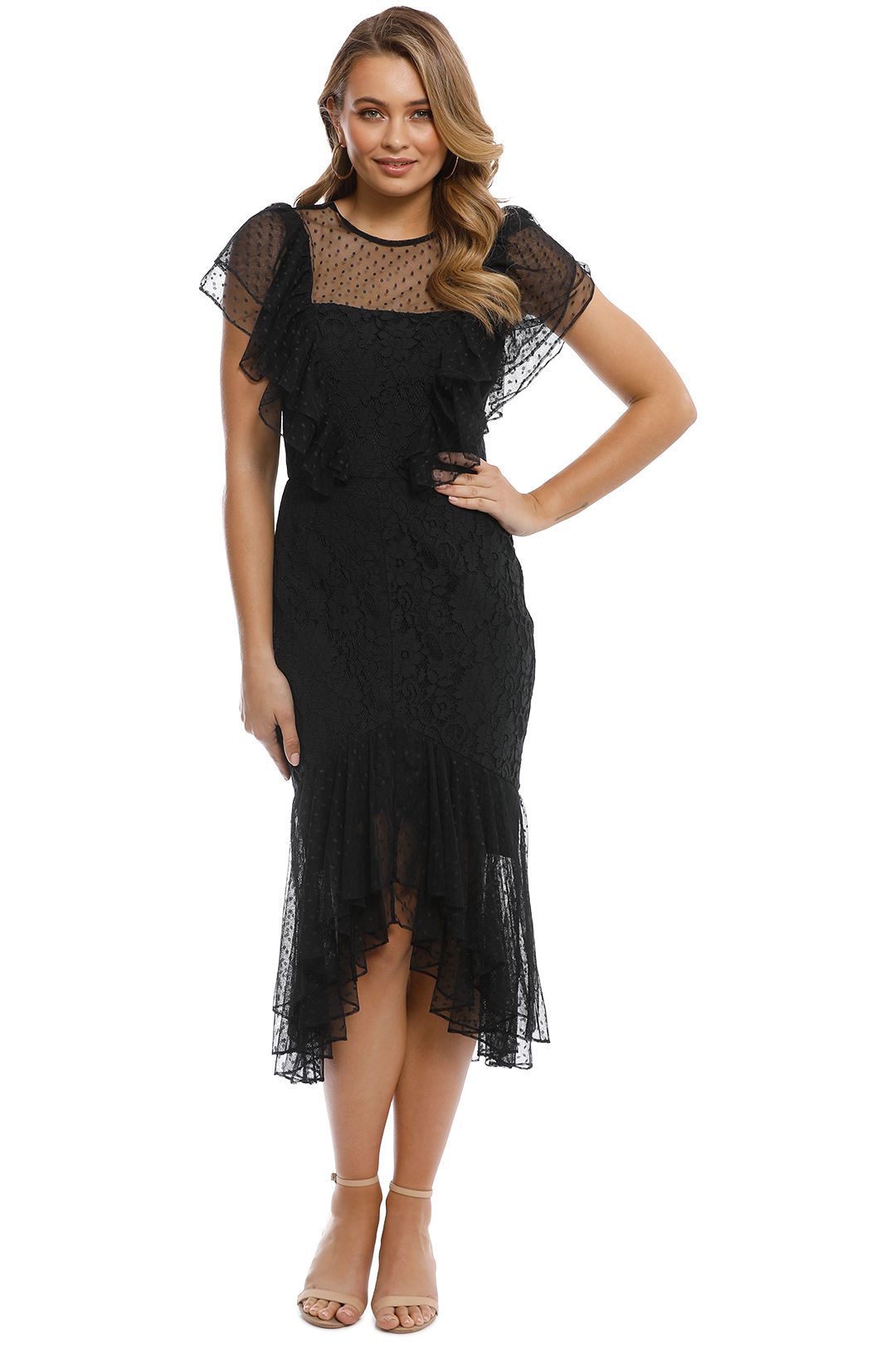 Cooper St - Rosie Lace Ruffle Dress - Black - Front