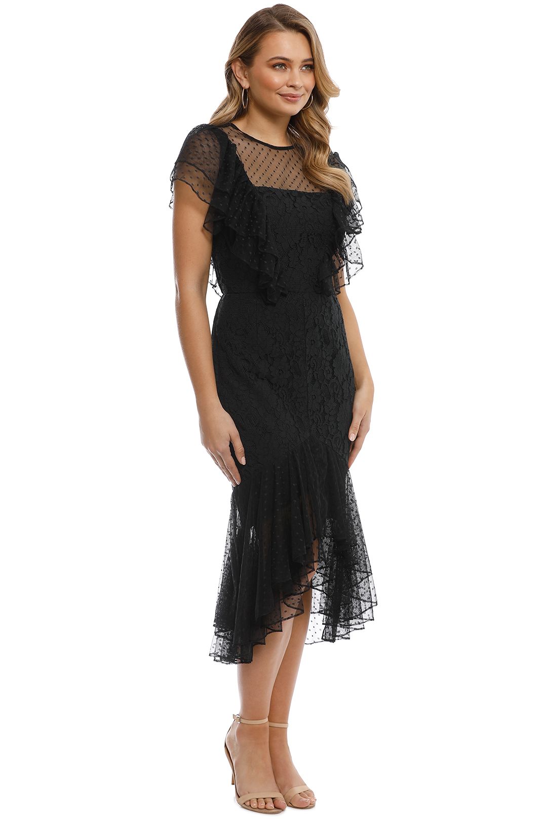 Cooper St - Rosie Lace Ruffle Dress - Black - Side