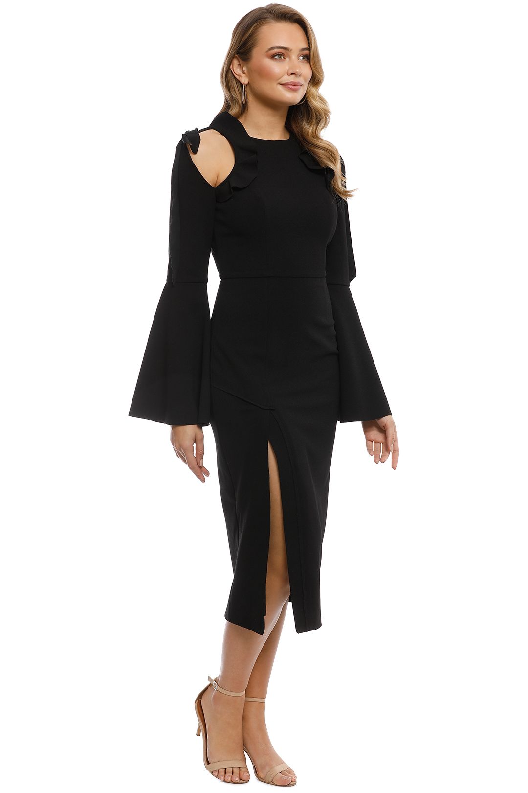 Rebecca Vallance - Gigi Ruffle Midi Dress - Black - Side
