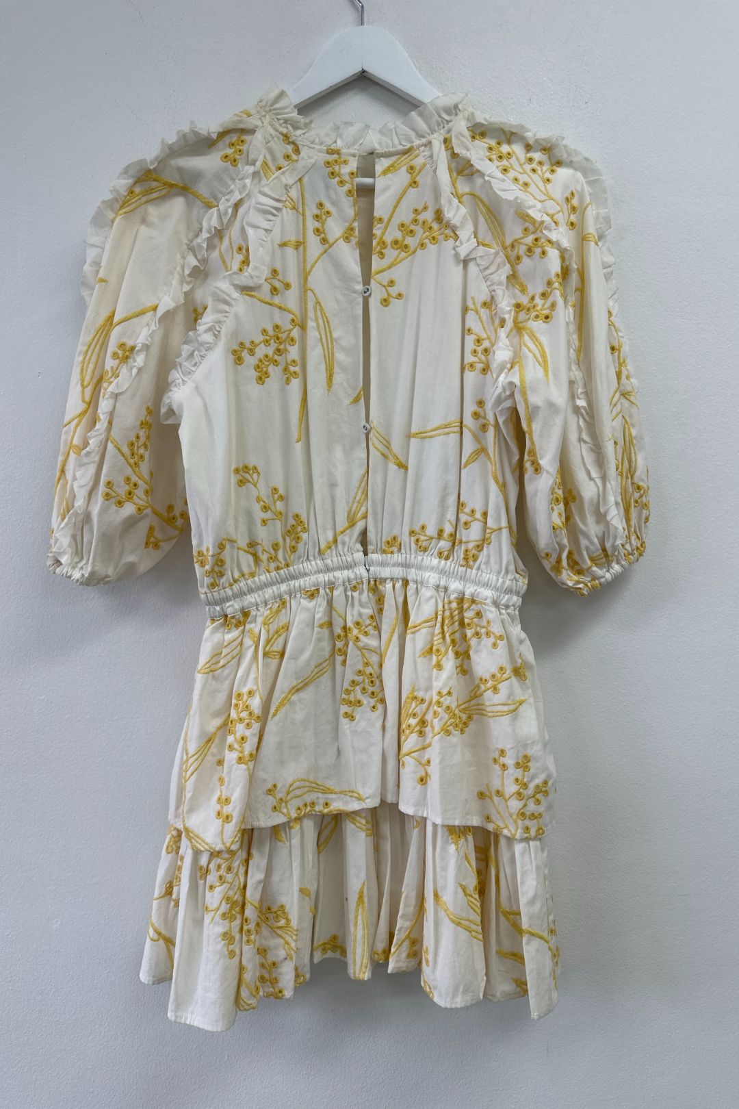 AJE White and Yellow Mimosa Broderie Frill Mini Dress