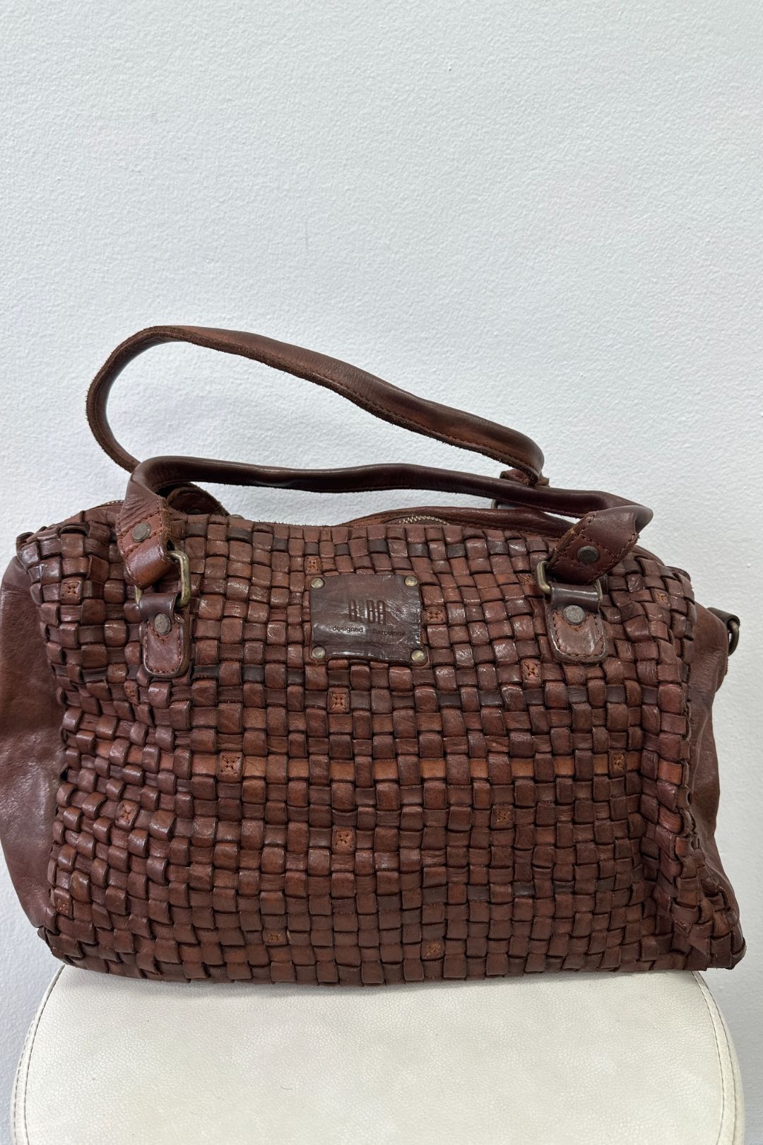 Woven Leather Bag in Dark Brown
