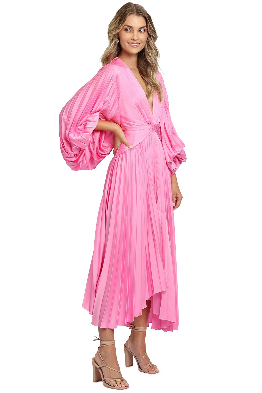 Acler Palms Dress Pink Balloon Sleeve