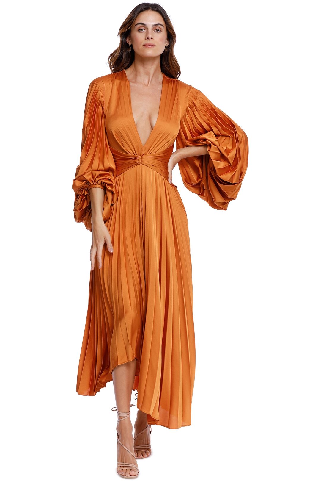 Acler Palms Dress Turmeric pleat orange