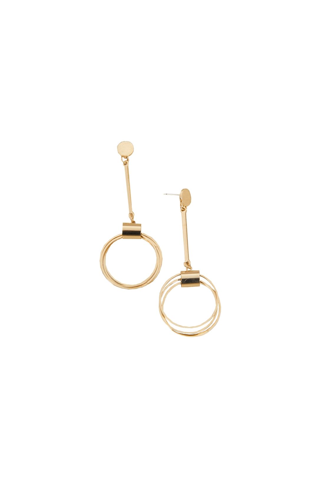 Adorne - 9cm Button and Rings Drop Earring - Gold - Front