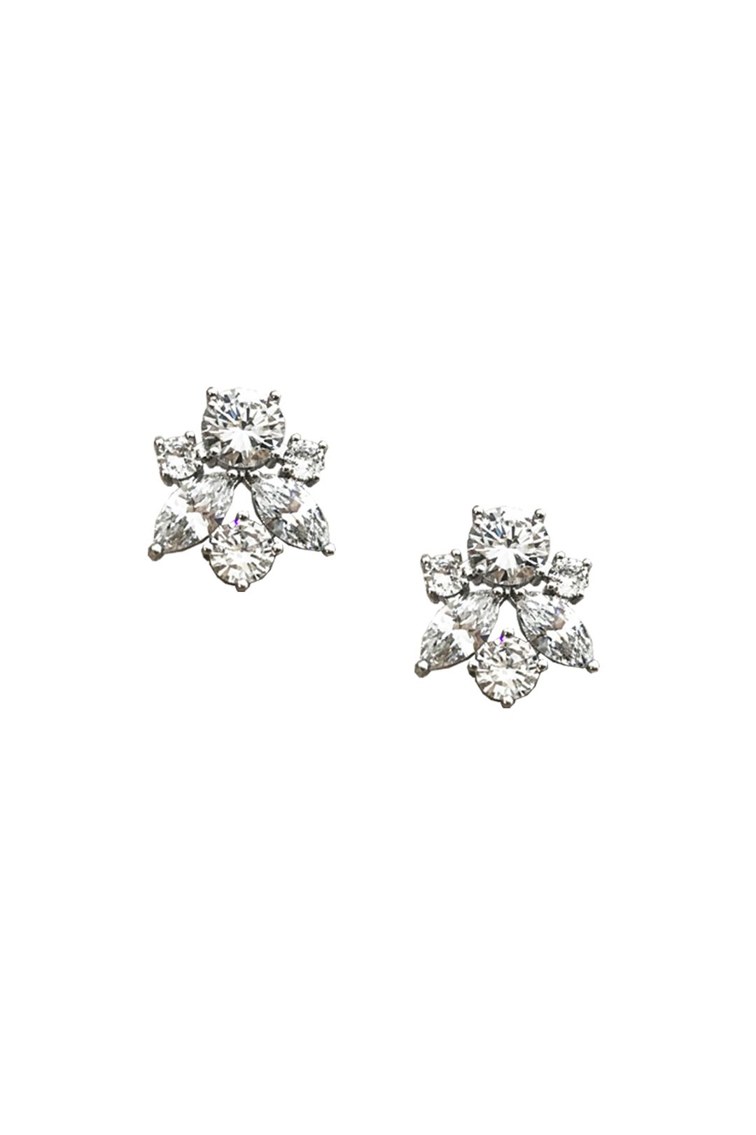 Adorne - Almond Jewelled Cluster Earring - Silver - Front