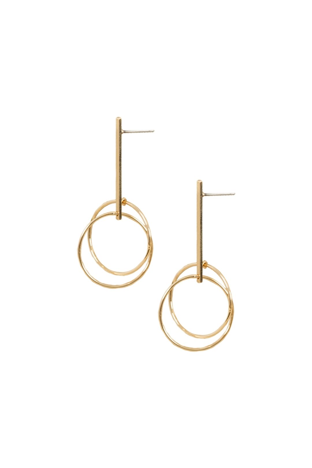 Adorne - Axis Rod Drop Stud Earrings - Gold - Front