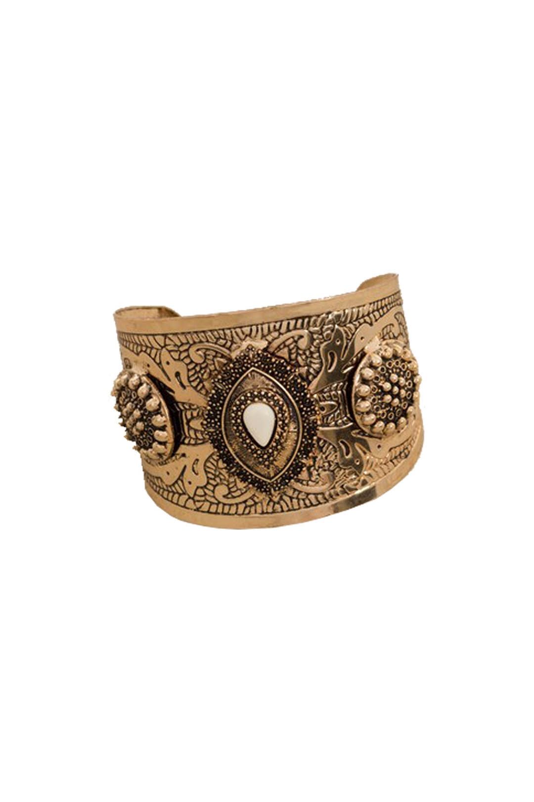 Adorne - Boho Stone Teardrop Metal Cuff - Bronze - Front