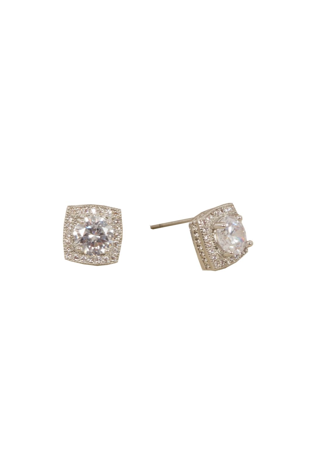 Adorne - Cubic Zirconia Mini Square Stud Earring - Silver - Front