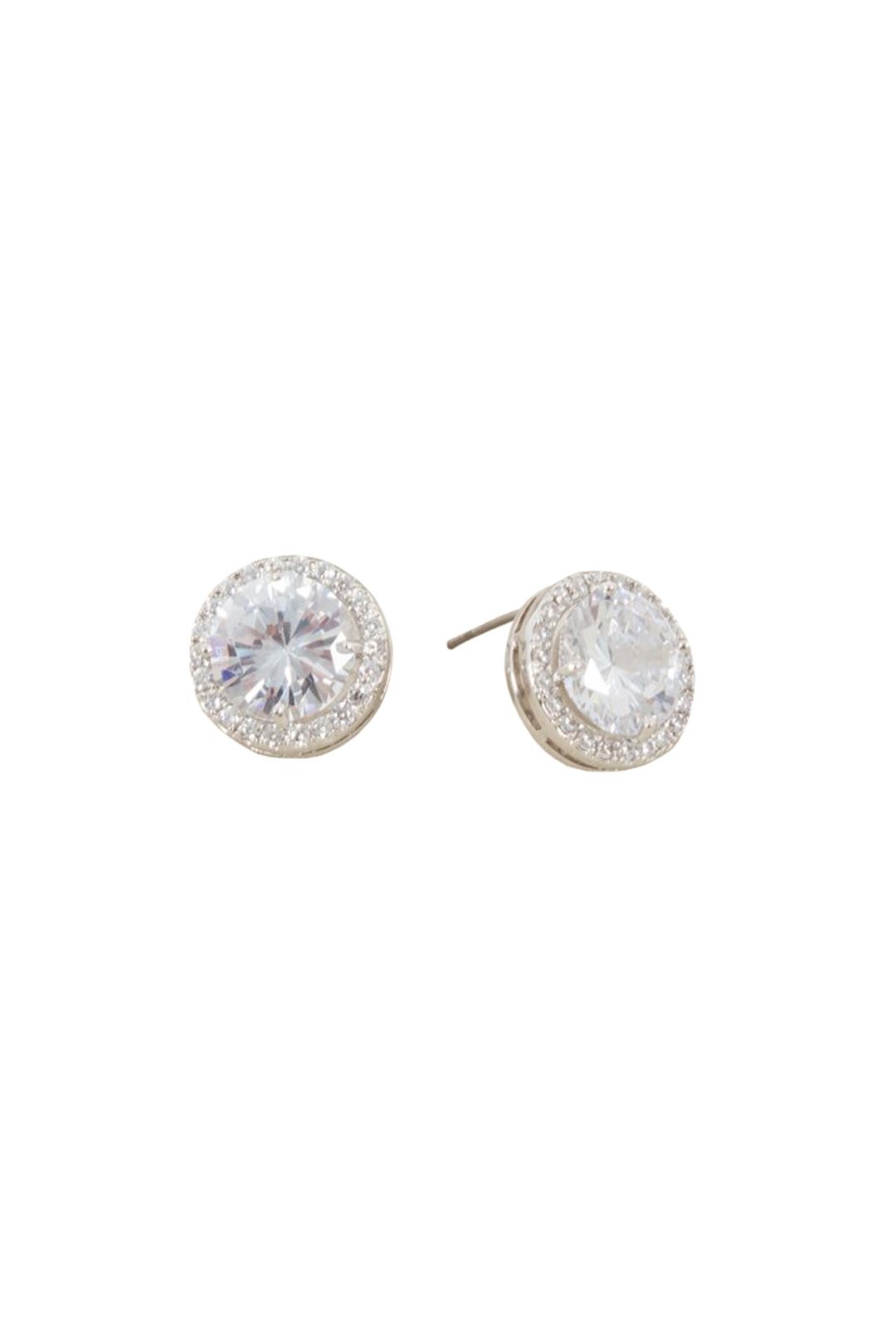 Adorne - CZ Diamante Edge Circle Jewel Stud Earring - Silver - Front