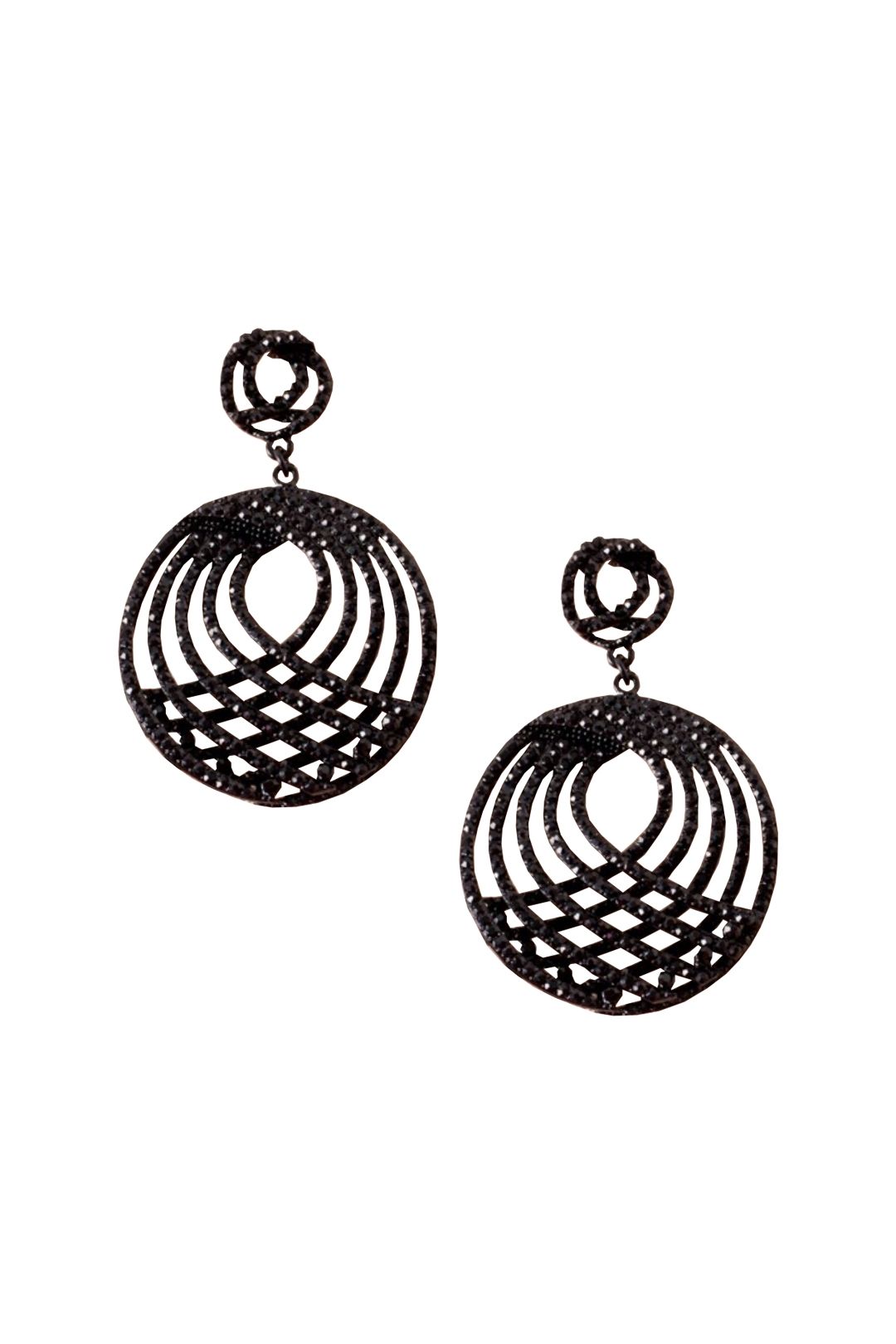 Adorne - Diamante Architectural Curved Earring - Black - Front
