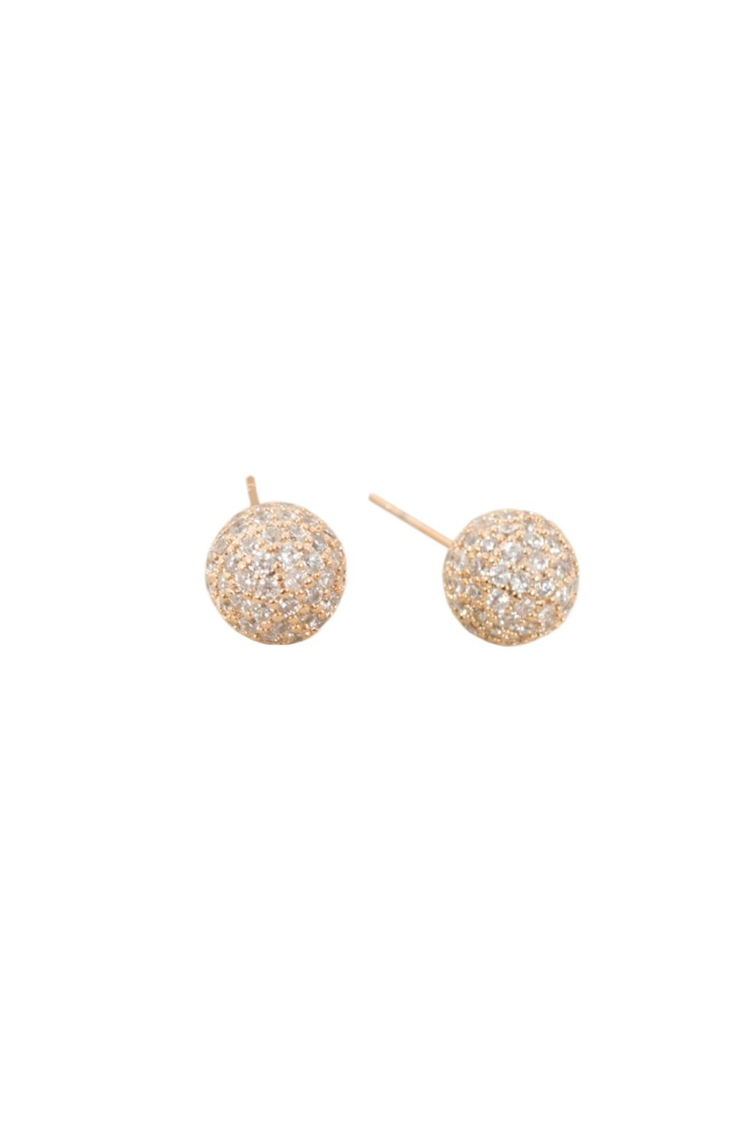 Adorne - Diamante Covered Ball Stud Earring - Gold - Front