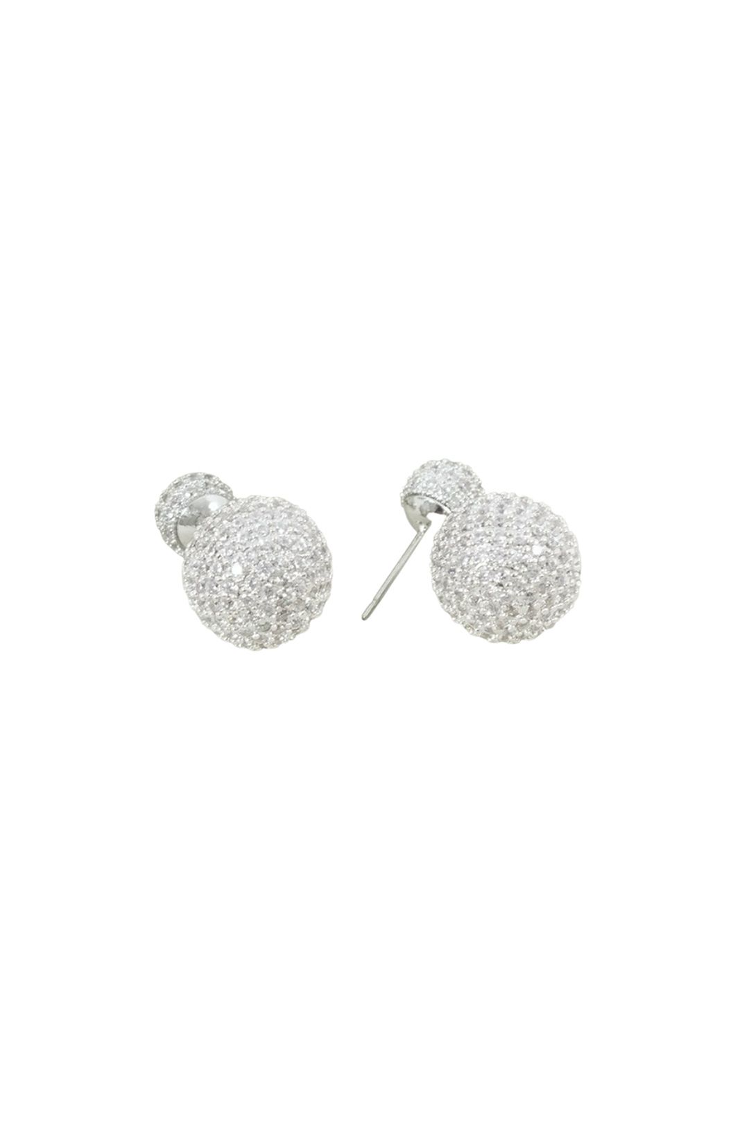 Adorne - Diamante Double Ball Stud Earring - Silver - Front