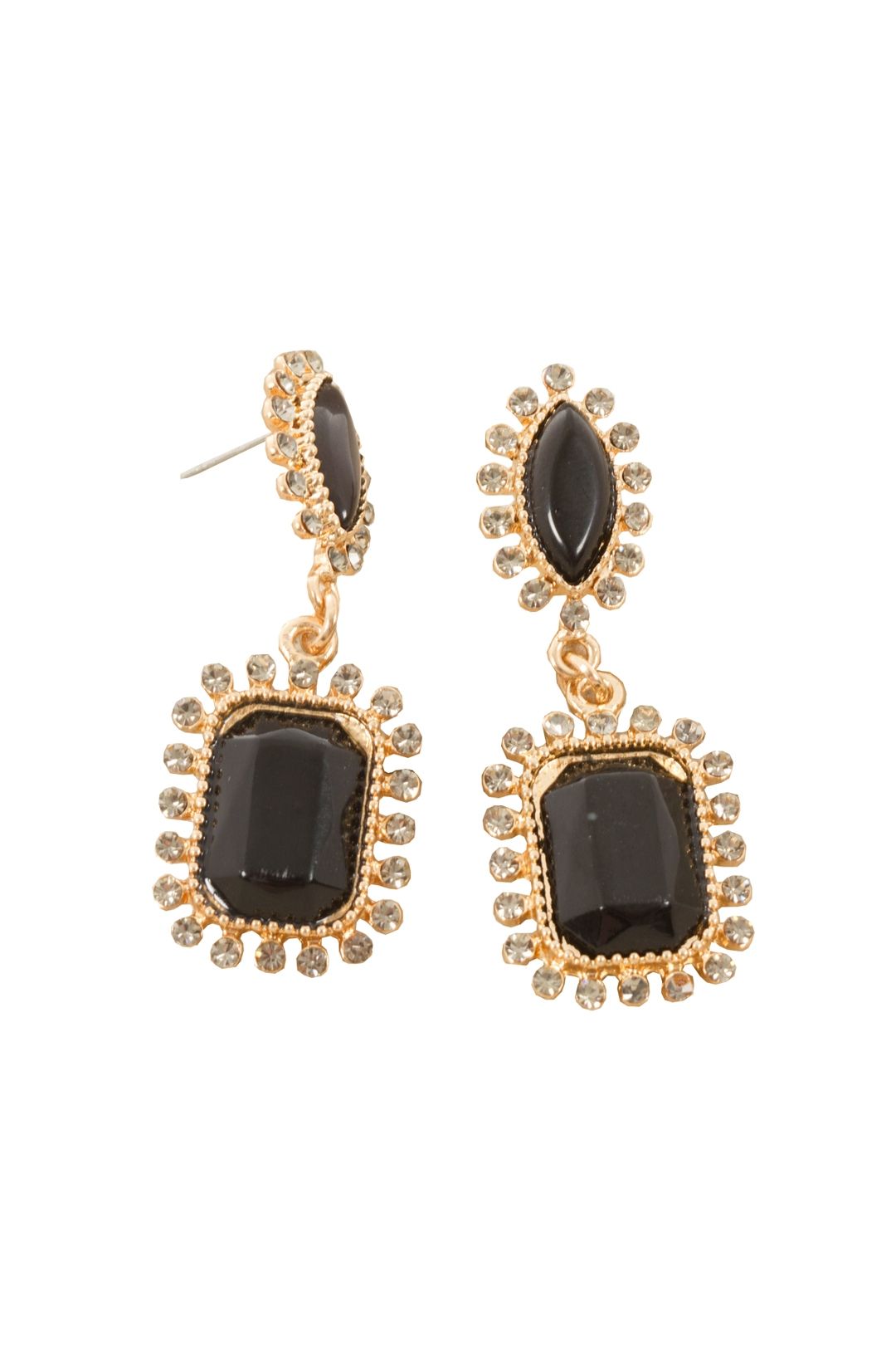 Adorne - Diamante Edge Facet Rectangle Jewel Drop Earring - Black - Front