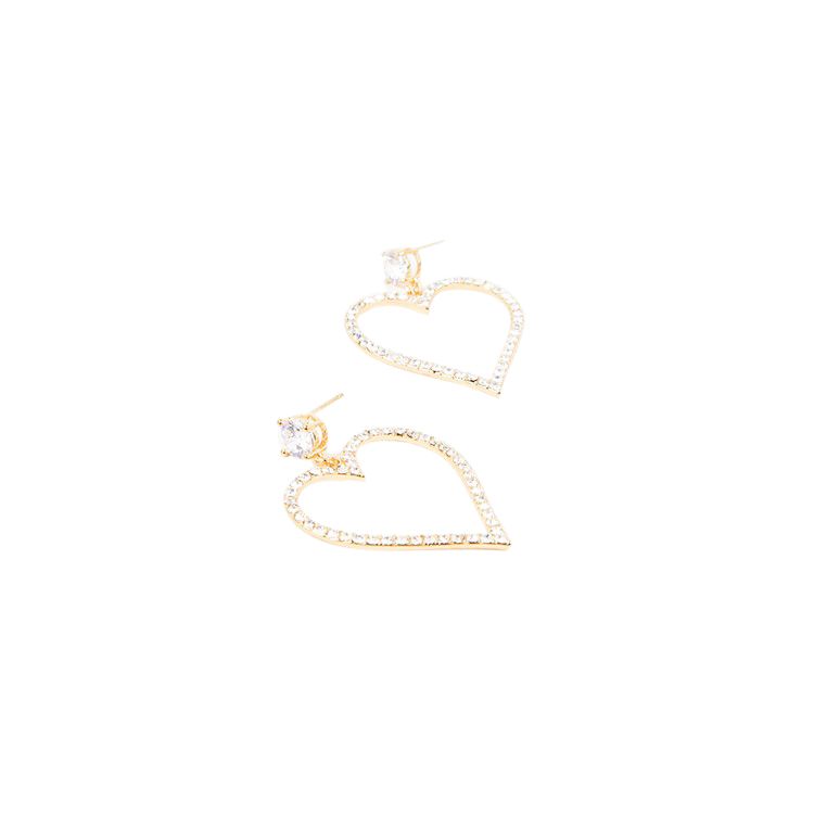 Adorne - Diamante Heart Drop Jewel Stud Earrings - Gold - Product 