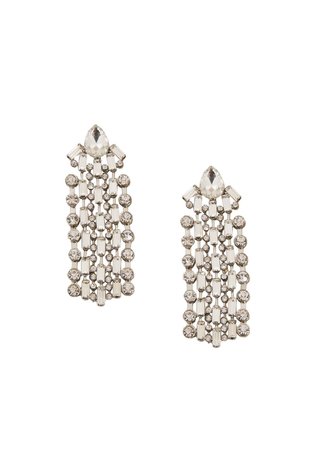 Adorne - Diamante Rows Jewelled Stud Earring - Silver - Front