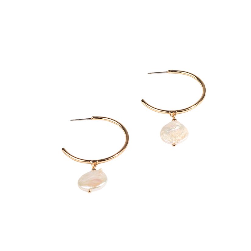Adorne - Disc Pearl Hoop Earrings - Gold - Product