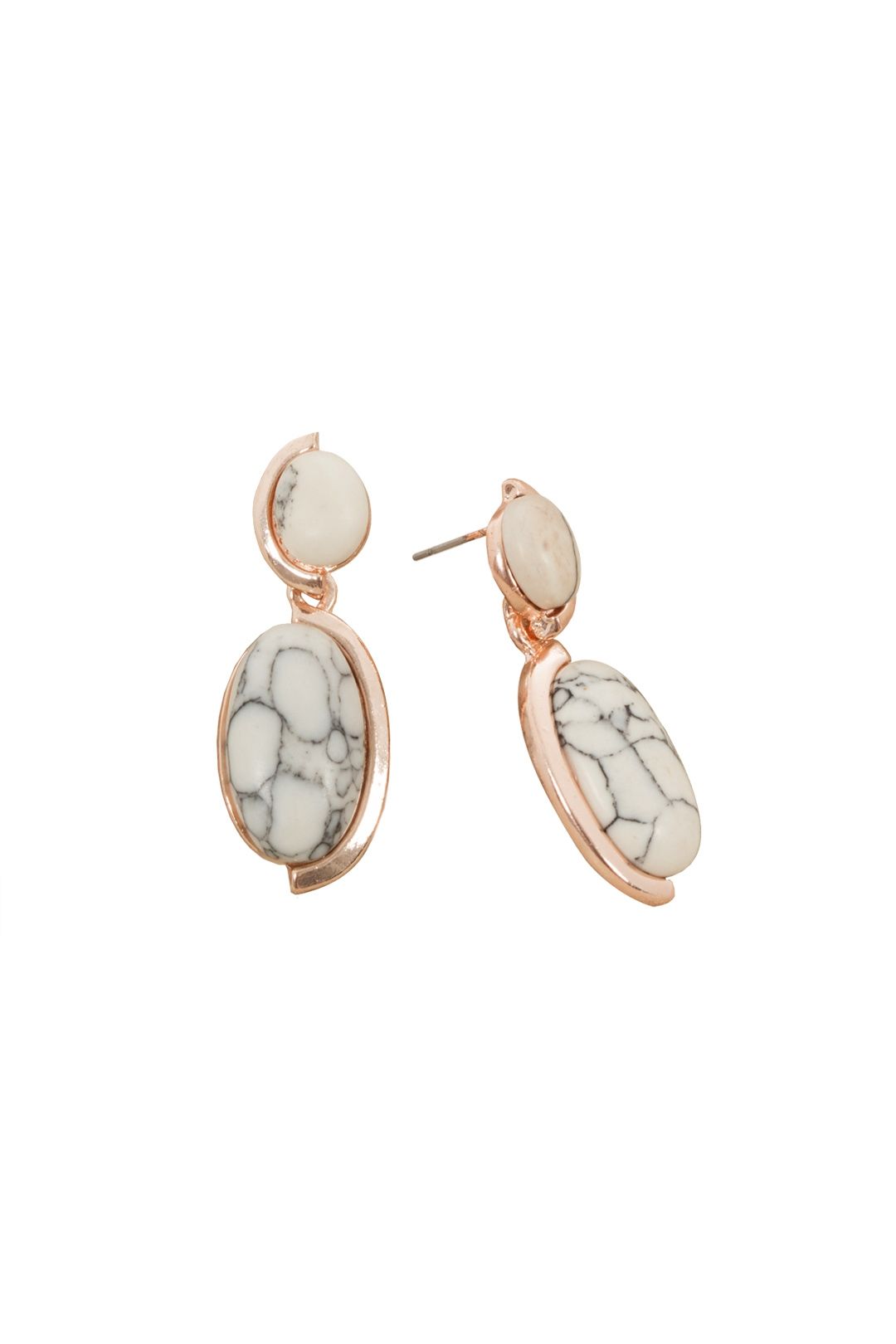 Adorne - Double Almond Drop Stone Stud Earring - Marble - Front