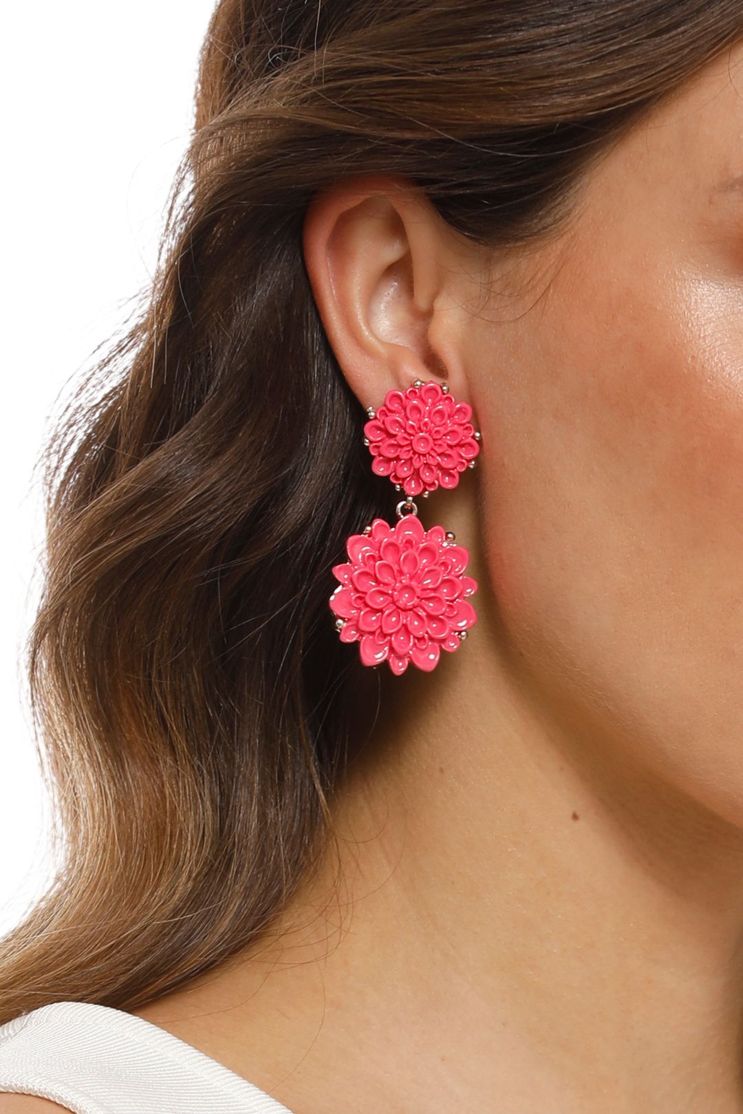 Adorne - Double Flowers Stud Earrings - Pink Rose - Product
