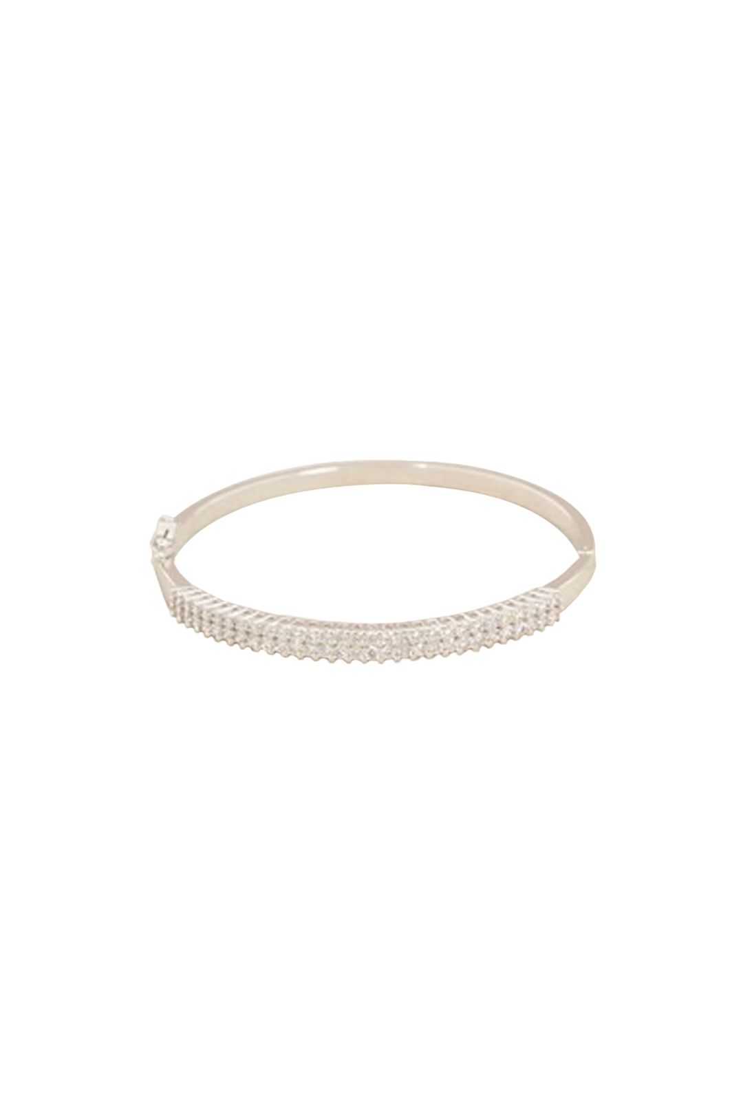 Adorne - Fine Diamante Hinge Metal Bangle - Silver - Front