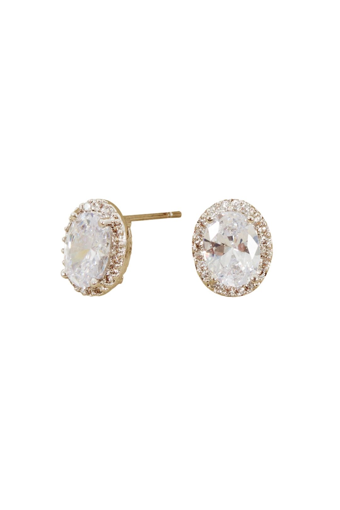 Adorne - Halo Oval Stud Earring - Silver - Front