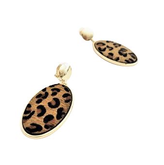 Adorne - Hide Oval Button Top Earrings - Leopard - Product