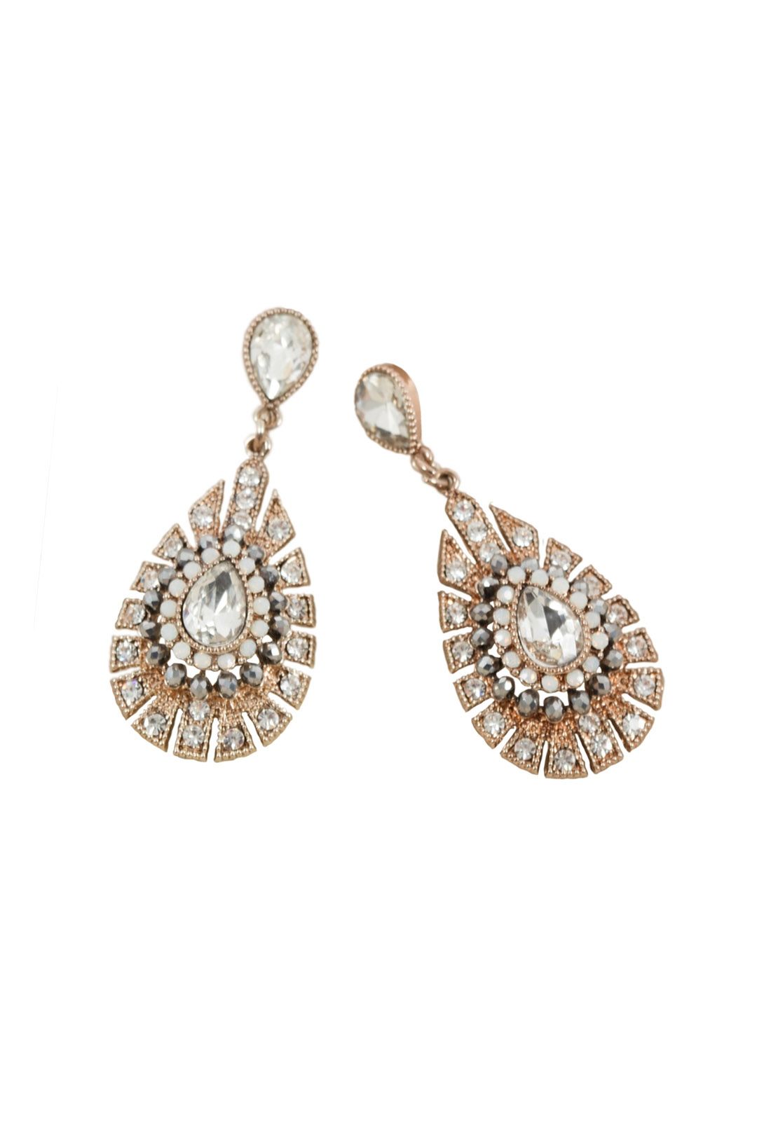 Adorne - Jewelled Teardrop Deco Drop Earring - Gold - Front