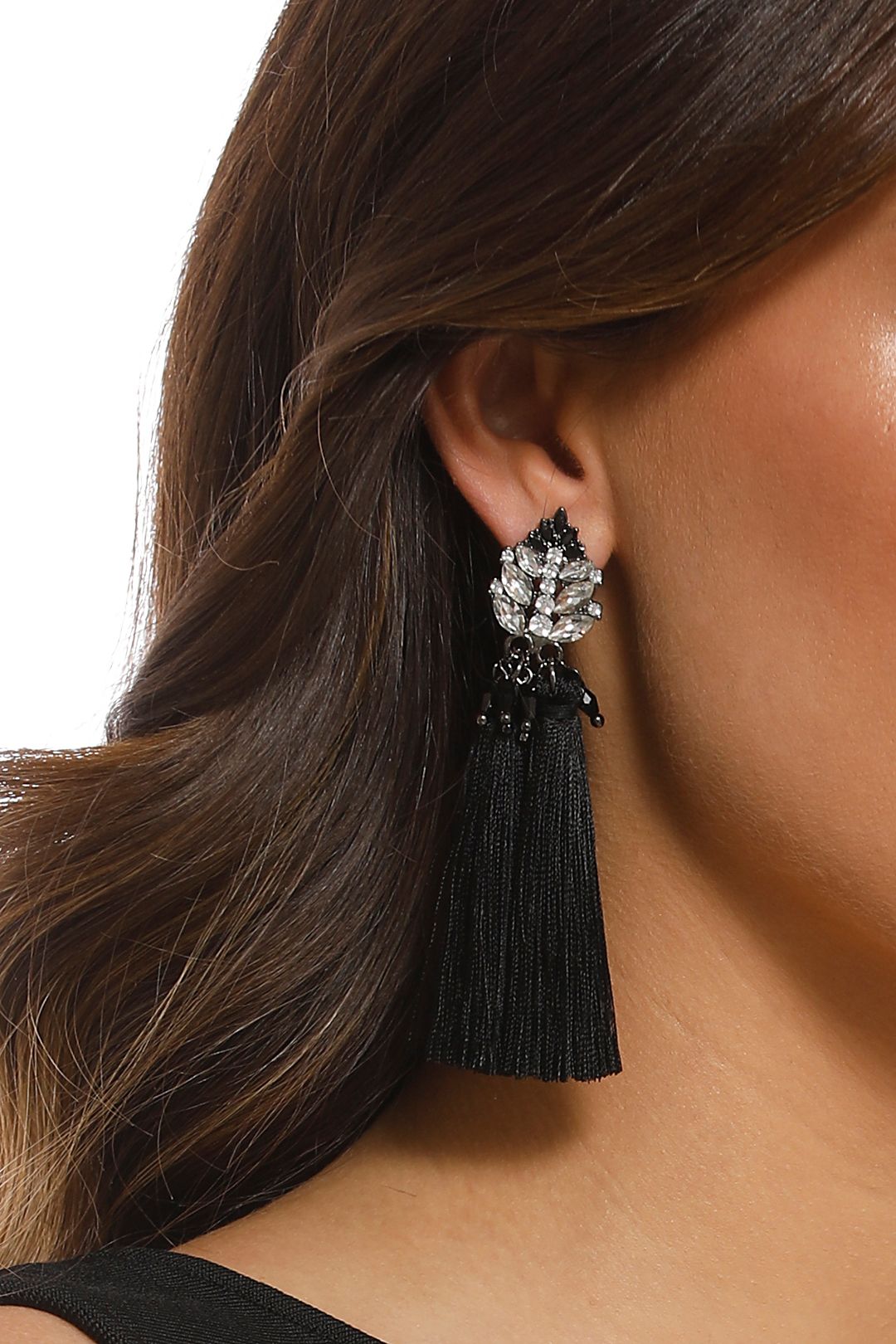 Adorne - Jewelled Top Tassel Earrings - Black - Product