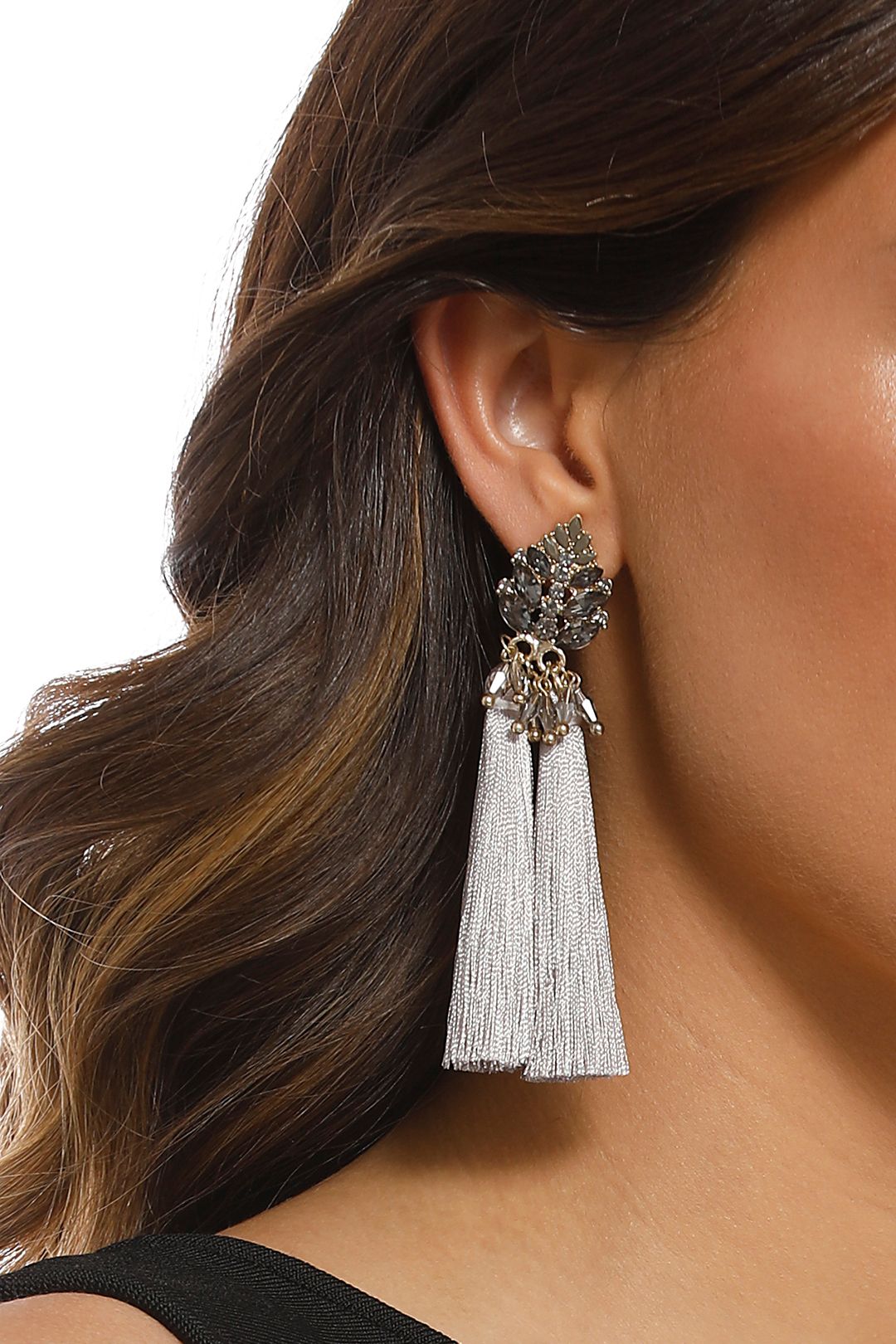 Adorne - Jewelled Top Tassel Earrings - Grey Gold - Product