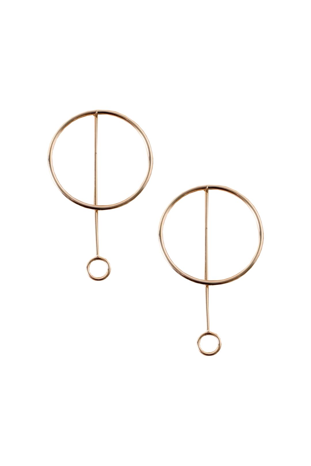 Adorne - Large Metal Ring Rod and Ring Drop Earring - Gold - Front