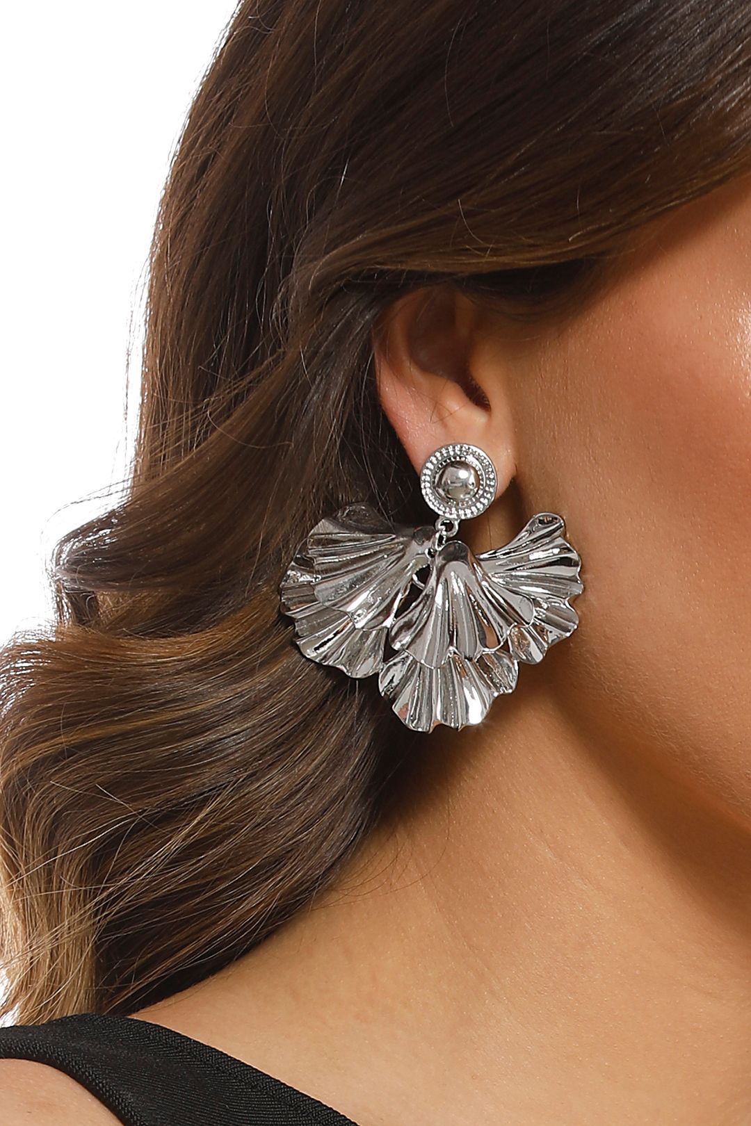 Download Layered Petal Stud Earring in Silver By Adorne | GlamCorner