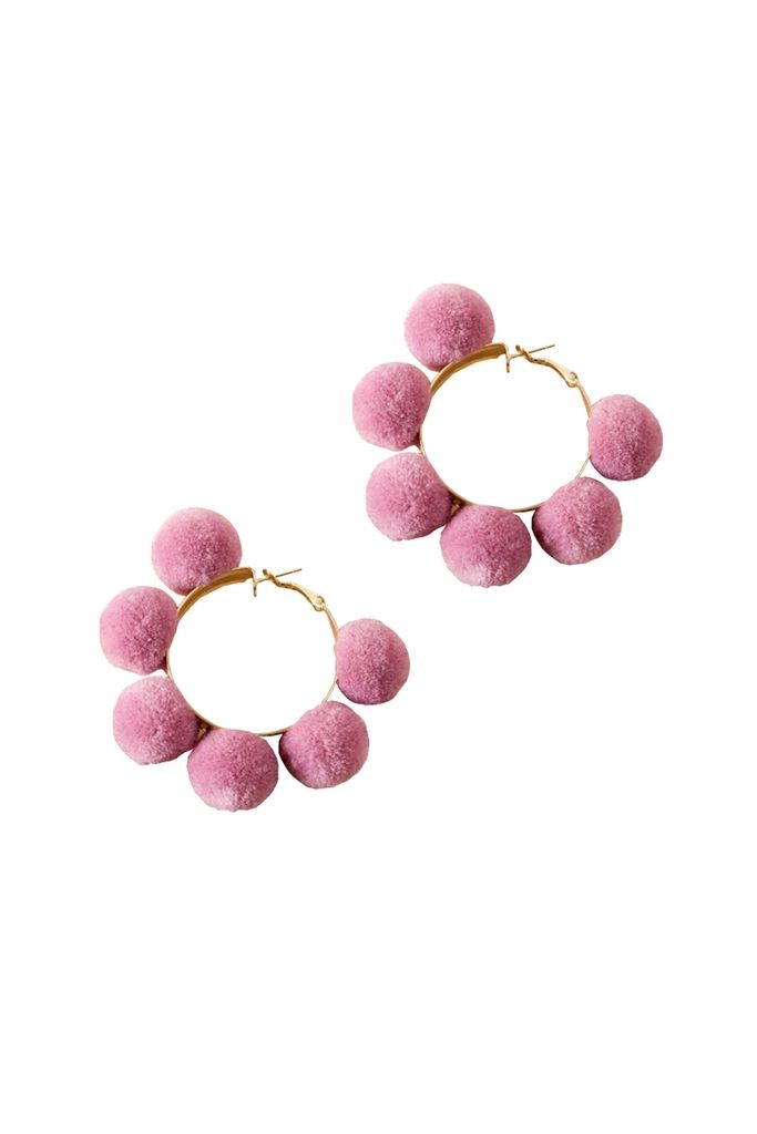 Adorne - Pom Pom Hoop Earrings - Pink Gold - Front