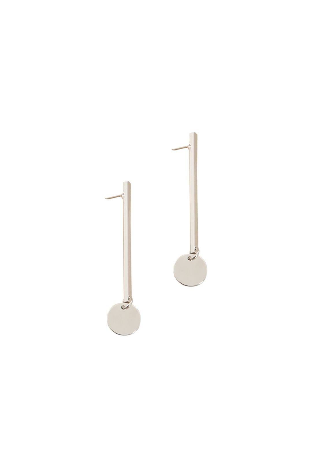 Adorne - Rod and Disc Drop Earring - Silver - Front