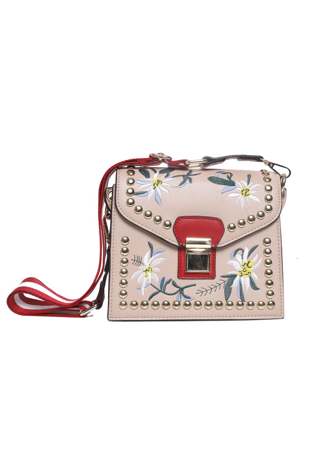 Adorne - Structured Floral Embroidery Bag - Nude - Front