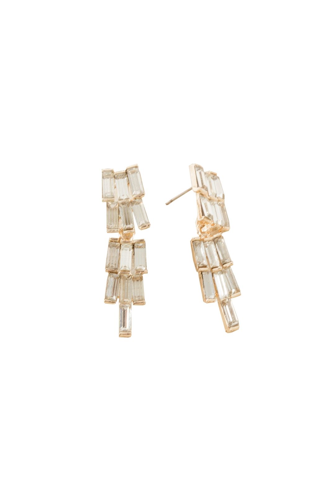 Adorne - Tiered Baguettes Mini Drop Earrings - Crystal Gold - Front