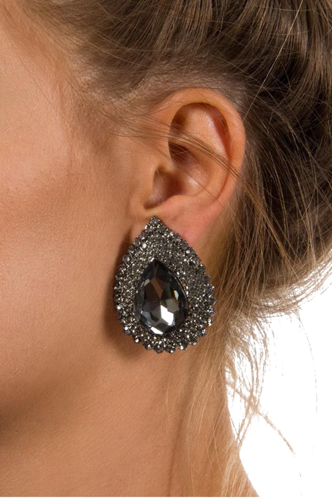 Adorne - XL Jewel Teardrop Diamante Edge Clip On Earring