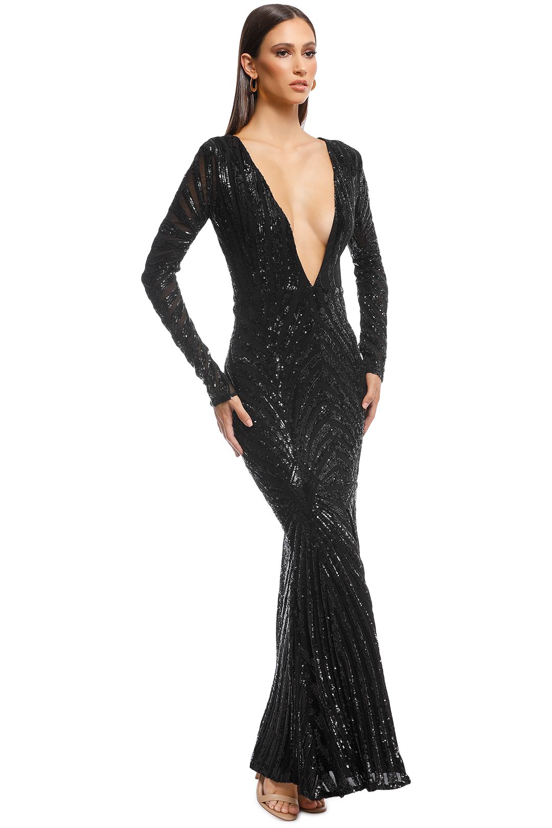 Ae'lkemi - Art Deco Sequin Gown - Black - Side