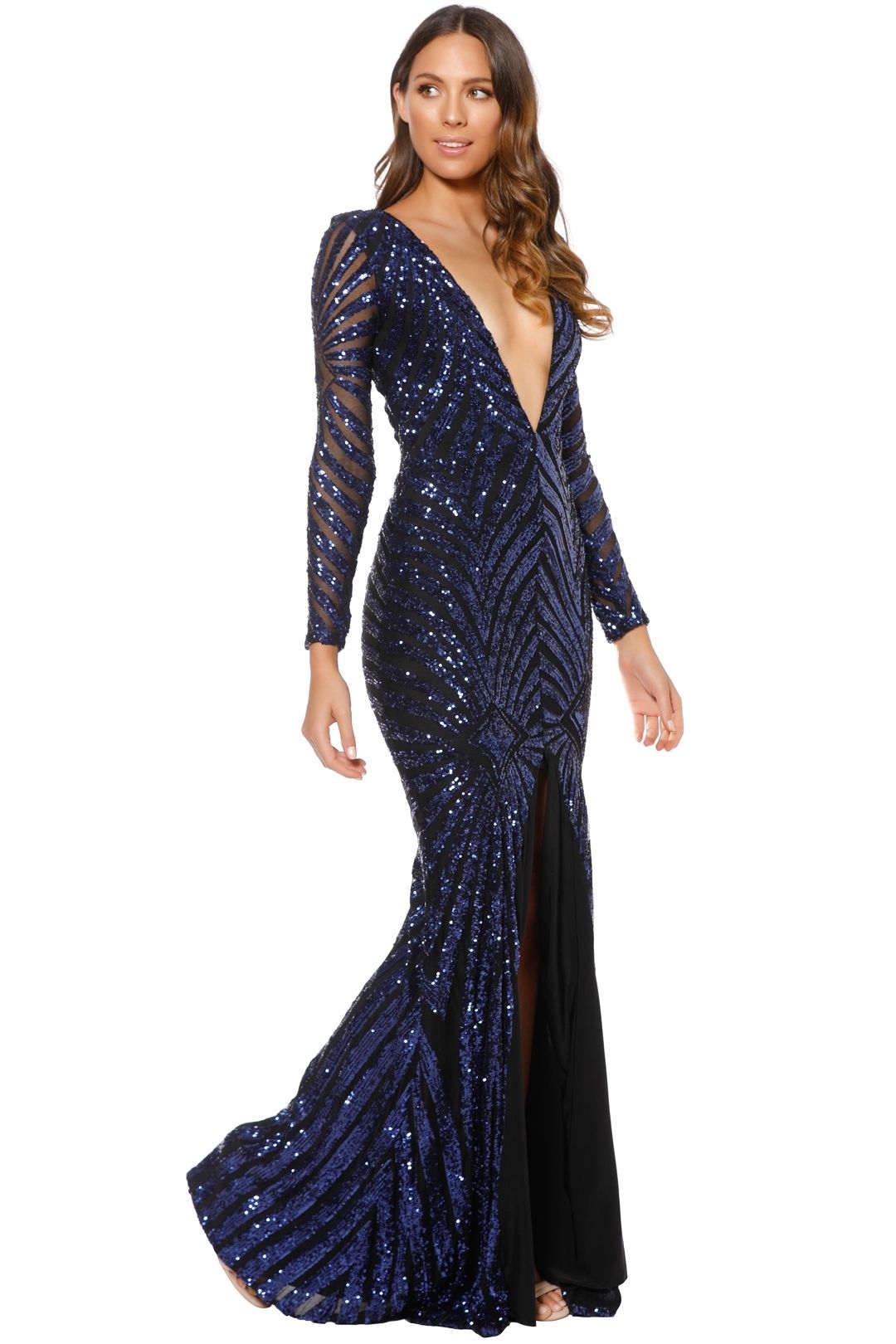 Ae'lkemi - Art Deco Sequin Gown - Navy - Side