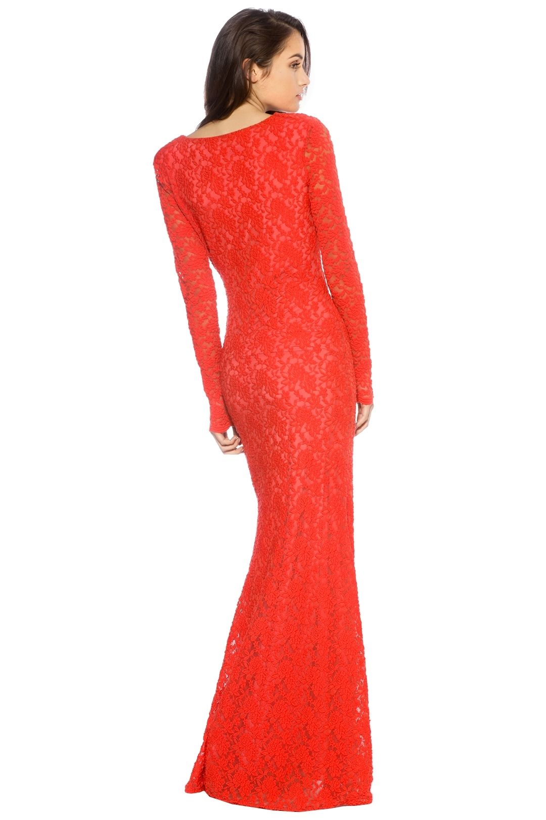 Ae'lkemi - V Plunge Red Long Sleeve Gown - Red - Back