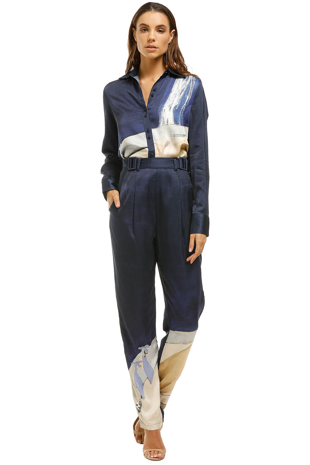 Aje-Chiltern-Trouser-Woman-in-Bath-Navy-Front