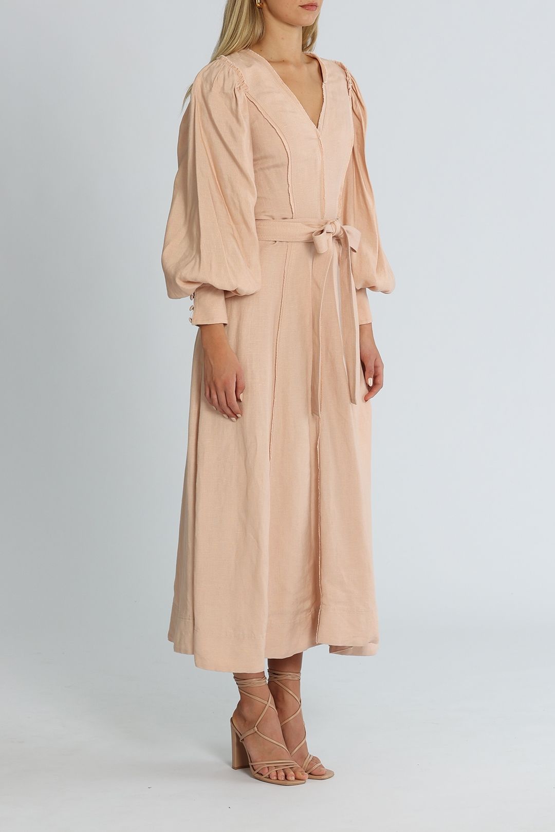 AJE Aurora Belted Midi Dress Blush V Neckline