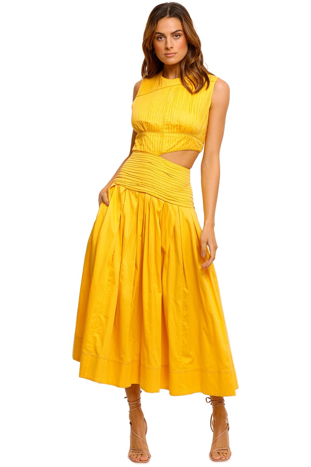 AJE Cascade Cut Out Dress yellow