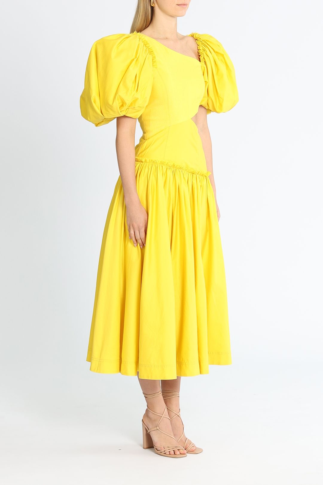 AJE Chateau Cut Out Midi Dress Yellow  Asymmetric