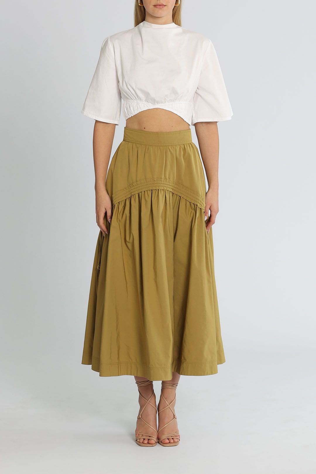 Image of Cosmos Midi Skirt - Khaki