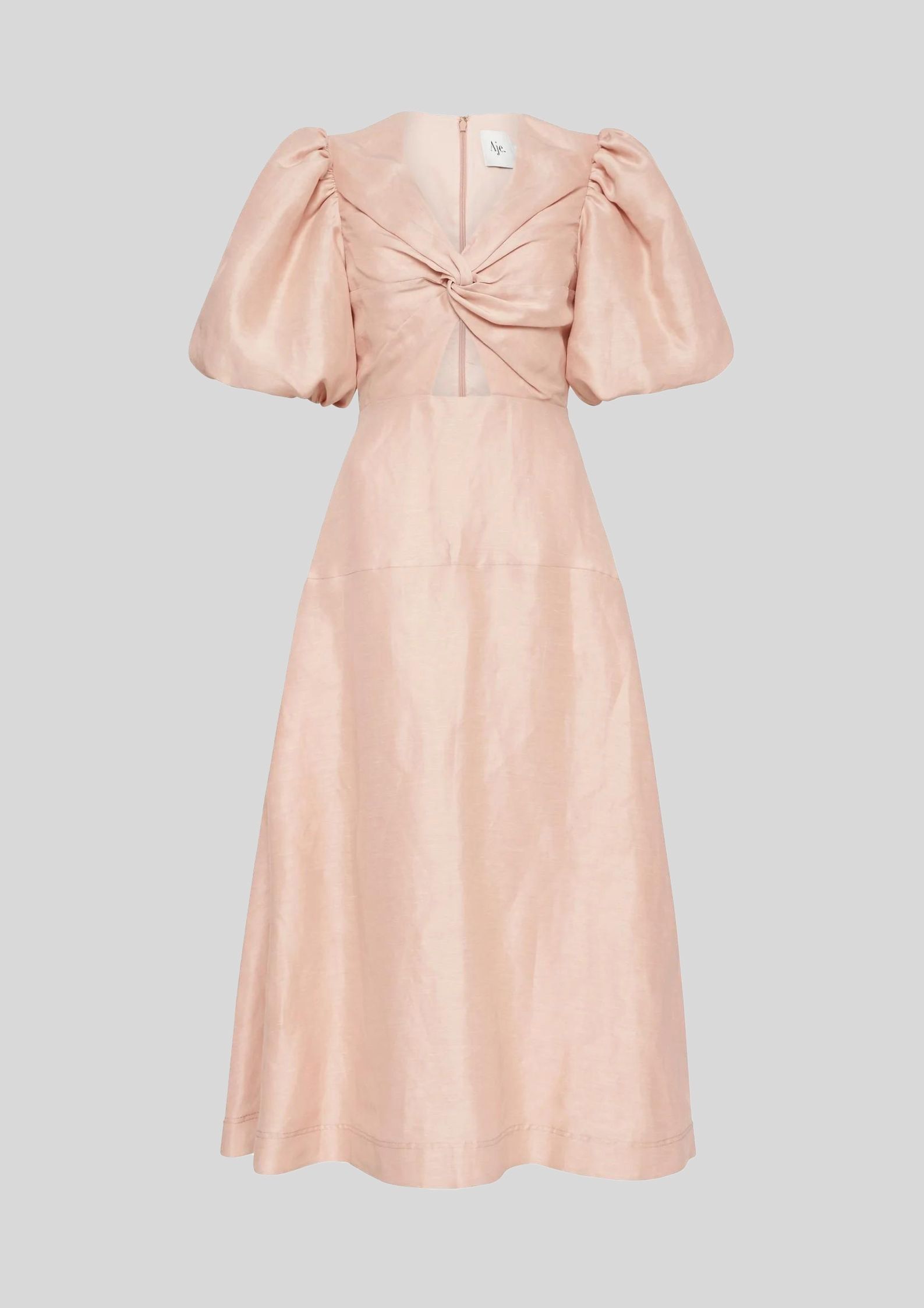 AJE - Dusk Knot Puff Sleeve Midi Dress - Pale Pink
